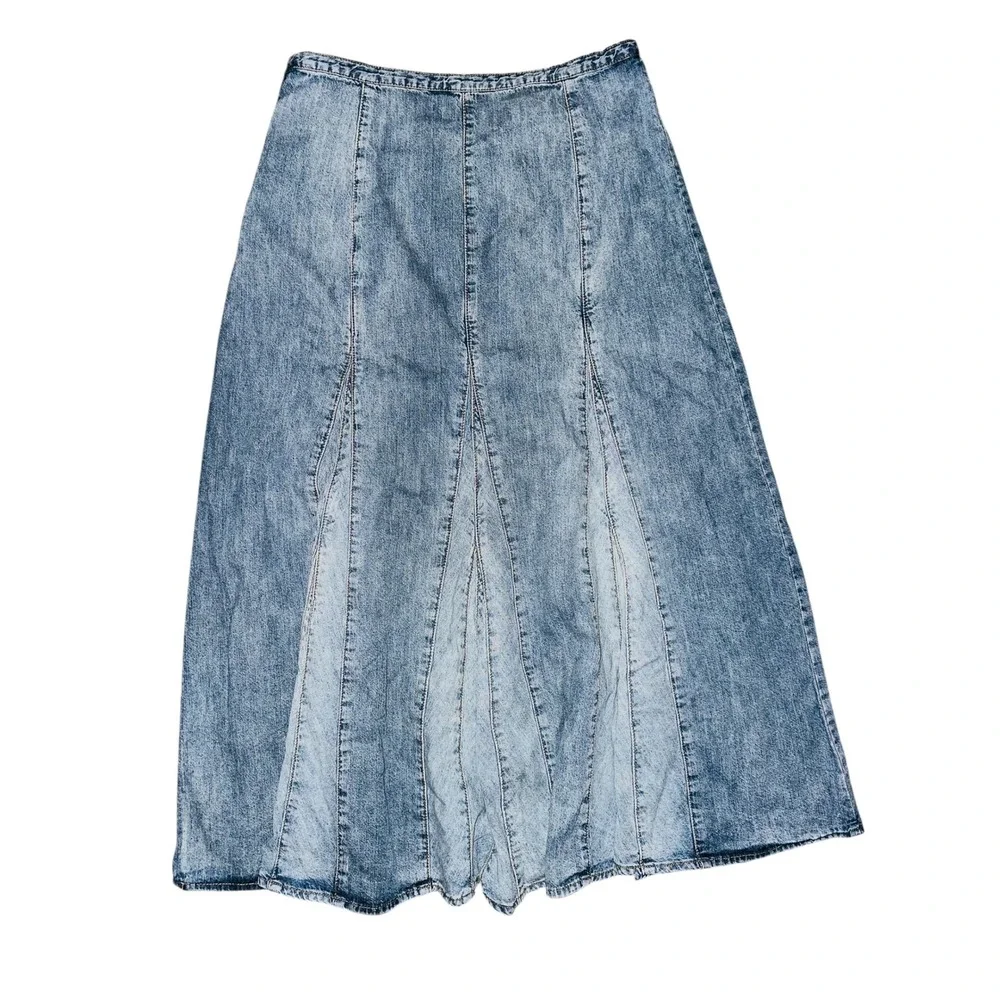 WB5 Vtg The Territory Ahead Denim Skirt A Line Maxi Acid Wash Flare Jean Skirt 8